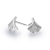 Sterling Silver Stud Earring, 925 Sterling Silver, Ginkgo Leaf, platinum plated 