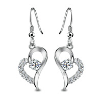 Cubic Zirconia Micro Pave Sterling Silver Earring, 925 Sterling Silver, Heart, platinum plated, micro pave cubic zirconia 