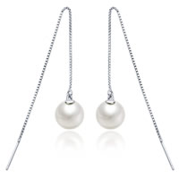 Sterling Silver Thread Through Earrings, 925 Sterling Silver, with South Sea Shell, Round, platinum plated 