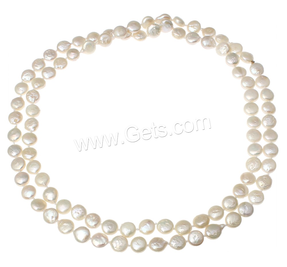 De agua dulce naturales collar de perlas largo, Perlas cultivadas de agua dulce, Moneda, longitud diferente para la opción, Blanco, 8-9mm, Vendido por Sarta