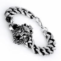 Titanium Steel Bracelet, Lion, curb chain & for man & blacken, 33.50mm Approx 8.6 Inch 