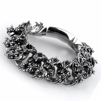 Titanium Steel Bracelet, Dragon, twist oval chain & for man & blacken, 21.50mm Approx 9 Inch 