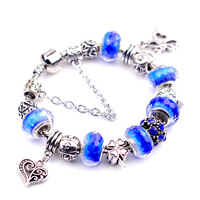 Zinc Alloy European Bracelets, with Resin & Brass, Heart, antique silver color plated & faceted & with rhinestone, nickel, lead & cadmium free, 180-200mm 