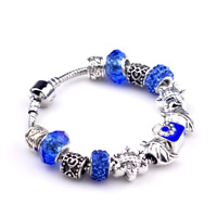 Zinc Alloy European Bracelets, with Crystal & Brass, antique silver color plated & enamel & with rhinestone, nickel, lead & cadmium free, 180-200mm 