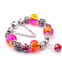 Zinc Alloy European Bracelets, with Lampwork & Brass, antique silver color plated & enamel & with rhinestone, nickel, lead & cadmium free, 180-200mm 