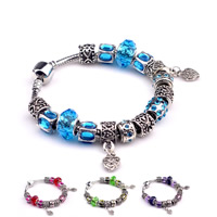 Zinc Alloy European Bracelets, with Crystal & Brass, Heart, antique silver color plated & faceted & with rhinestone nickel, lead & cadmium free, 180-200mm 