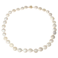 Natural Freshwater Pearl Necklace, brass clasp, Coin  white, 10-11mm 