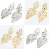 Zinc Alloy Drop Earring, stainless steel post pin, Leaf, plated, hollow nickel, lead & cadmium free 
