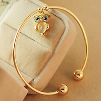 Zinc Alloy Cuff Bangle, with Cats Eye, Owl, gold color plated, charm bracelet & with rhinestone, nickel, lead & cadmium free, 65mm, Inner Approx 60mm Approx 7 Inch 
