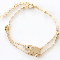 Zinc Alloy Rhinestone Bracelets, with 5cm extender chain, Elephant, gold color plated, oval chain & with rhinestone, nickel, lead & cadmium free, 200mm Approx 7.5 Inch 