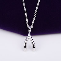 Zinc Alloy Iron Chain Necklace, with iron chain, Wishbone, silver color plated, oval chain, nickel, lead & cadmium free Approx 18.5 Inch 