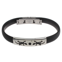 Silicone Stainless Steel Bracelets, with Silicone, black Approx 7 Inch 