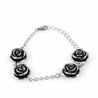 Titanium Steel Bracelet, Flower, oval chain & for woman & blacken, 15mm Approx 8.2 Inch 