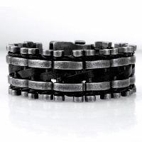 Titanium Steel Bracelet, with Cowhide, for man & blacken, 28mm Approx 9.8 Inch 