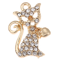 Zinc Alloy Animal Pendants, Cat, gold color plated, with rhinestone, clear, nickel, lead & cadmium free Approx 1mm 