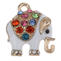 Zinc Alloy Animal Pendants, Elephant, gold color plated, enamel & with rhinestone, multi-colored, nickel, lead & cadmium free Approx 1mm 