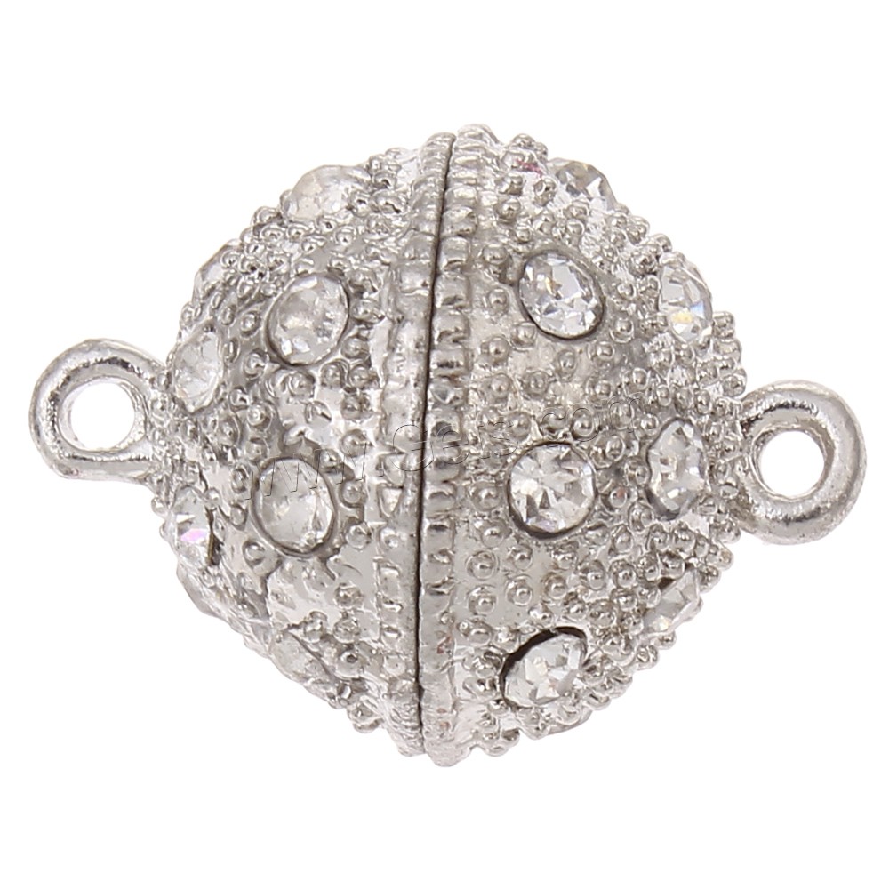 Zinc Alloy Magnetic Clasp, Round, plated, with Mideast rhinestone & single-strand, more colors for choice, lead & nickel free, 16mm, Hole:Approx 1.5mm, Sold By PC