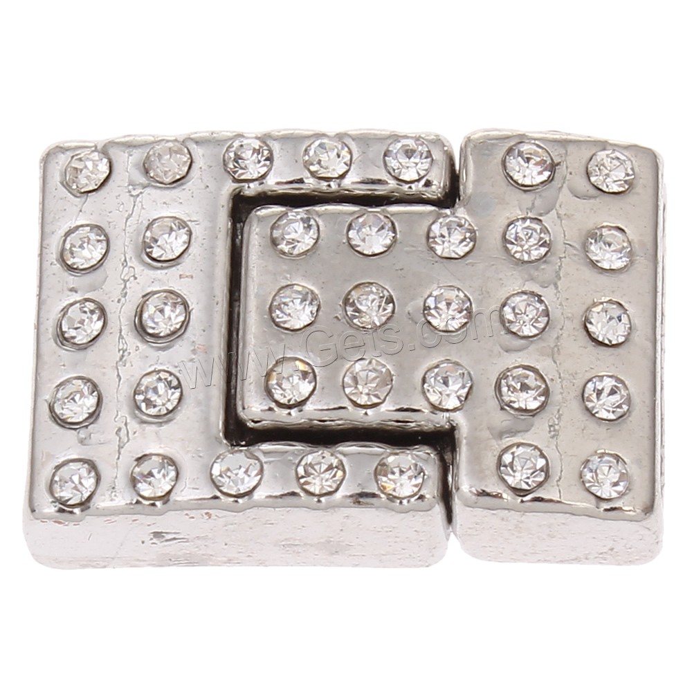 Zinc Alloy Magnetic Clasp, Rectangle, plated, Customized & with rhinestone, more colors for choice, nickel, lead & cadmium free, 24x16x7mm, Hole:Approx 13x2mm, Sold By PC