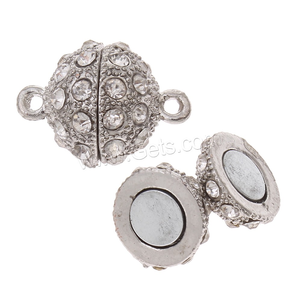 Zinc Alloy Magnetic Clasp, Round, plated, with rhinestone & single-strand, more colors for choice, 18x15mm, Hole:Approx 2mm, Sold By PC