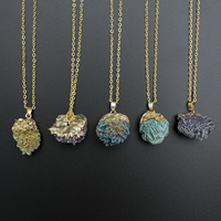 Druzy ожерелье, Ледниковый кварц-агат, с Железо, плакирован золотом, природный & druzy стиль & Овальный цепь, Много цветов для выбора - длина:Приблизительно 18 дюймовый, продается Strand