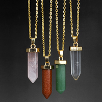 Gemstone Necklaces, with Iron, pendulum, gold color plated & oval chain Approx 18 Inch 