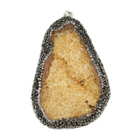 Natural Agate Druzy Pendant, Ice Quartz Agate, with Brass, Nuggets, platinum color plated, druzy style & micro pave cubic zirconia Approx 