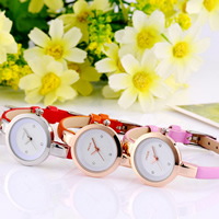 Women Wrist Watch, Zinc Alloy, with PU Leather & Glass, Chinese movement, plated, adjustable & with rhinestone 28mm, 6mm Approx 8.7 Inch 