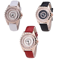Women Wrist Watch, Zinc Alloy, with PU Leather & Glass & Rhinestone, Chinese movement, plated, adjustable 39mm, 18mm Approx 9 Inch 