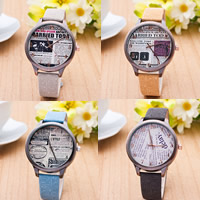Women Wrist Watch, Zinc Alloy, with PU Leather & Glass, Chinese movement, plated, adjustable & with letter pattern 32mm, 12mm Approx 9.3 Inch 