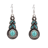 Turquoise Zinc Alloy Earring, with Synthetic Turquoise, iron earring hook, antique silver color plated, with rhinestone, nickel, lead & cadmium free 