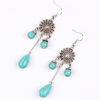 Turquoise Zinc Alloy Earring, with Synthetic Turquoise, iron earring hook, antique silver color plated, nickel, lead & cadmium free, 65mm 