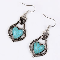 Zinc Alloy Earring Drop Component, with Synthetic Turquoise, Heart, antique silver color plated, nickel, lead & cadmium free Inner Approx 3mm 
