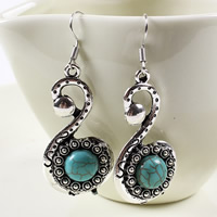 Turquoise Zinc Alloy Earring, with Synthetic Turquoise, iron earring hook, Swan, antique silver color plated, nickel, lead & cadmium free 