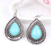 Turquoise Zinc Alloy Earring, with Synthetic Turquoise, iron earring hook, Teardrop, antique silver color plated, nickel, lead & cadmium free 