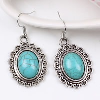 Turquoise Zinc Alloy Earring, with Synthetic Turquoise, iron earring hook, Flower, antique silver color plated, nickel, lead & cadmium free 