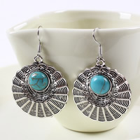 Turquoise Zinc Alloy Earring, with Synthetic Turquoise, iron earring hook, Flower, antique silver color plated, nickel, lead & cadmium free, 30mm 