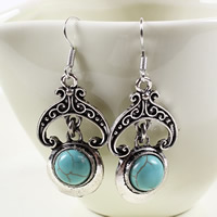 Turquoise Zinc Alloy Earring, with Synthetic Turquoise, iron earring hook, antique silver color plated, nickel, lead & cadmium free 