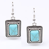 Turquoise Zinc Alloy Earring, with Synthetic Turquoise, iron earring hook, Rectangle, antique silver color plated, nickel, lead & cadmium free 