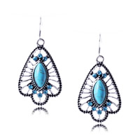 Turquoise Zinc Alloy Earring, with Synthetic Turquoise, iron earring hook, antique silver color plated, with rhinestone, nickel, lead & cadmium free, 32mm 