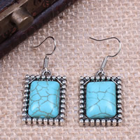 Turquoise Zinc Alloy Earring, with Synthetic Turquoise, iron earring hook, Rectangle, antique silver color plated, nickel, lead & cadmium free 