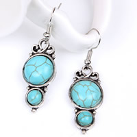 Turquoise Zinc Alloy Earring, with Synthetic Turquoise, iron earring hook, antique silver color plated, nickel, lead & cadmium free 