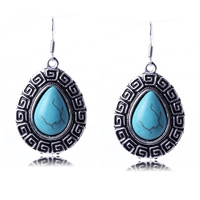 Turquoise Zinc Alloy Earring, with Synthetic Turquoise, iron earring hook, Teardrop, antique silver color plated, nickel, lead & cadmium free, 30mm 