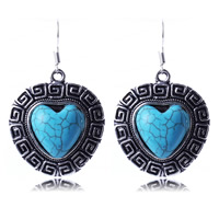 Turquoise Zinc Alloy Earring, with Synthetic Turquoise, iron earring hook, Heart, antique silver color plated, nickel, lead & cadmium free, 22mm 