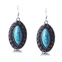 Turquoise Zinc Alloy Earring, with Synthetic Turquoise, iron earring hook, Horse Eye, antique silver color plated, nickel, lead & cadmium free, 30mm 