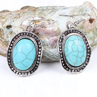 Turquoise Zinc Alloy Earring, with Synthetic Turquoise, iron earring hook, Oval, antique silver color plated, nickel, lead & cadmium free 