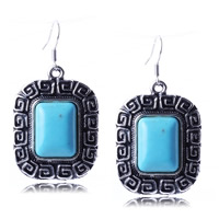 Turquoise Zinc Alloy Earring, with Synthetic Turquoise, iron earring hook, Rectangle, antique silver color plated, nickel, lead & cadmium free, 30mm 