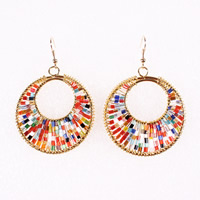 Glass Seed Beads Earring, Iron, with Glass Seed Beads, Donut, gold color plated, multi-colored, nickel, lead & cadmium free, 45mm 