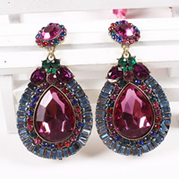 Fashion Statement Earring, Zinc Alloy, with Glass, stainless steel post pin, Teardrop, antique gold color plated, faceted & with rhinestone, nickel, lead & cadmium free 