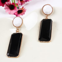 Resin Zinc Alloy Earring, with Resin, stainless steel post pin, Rectangle, gold color plated, faceted, nickel, lead & cadmium free 