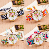 Braided Friendship Watch, Zinc Alloy, with Wool & Glass, Chinese movement, gold color plated, woven pattern & with flower pattern 38mm Approx 9.8 Inch 
